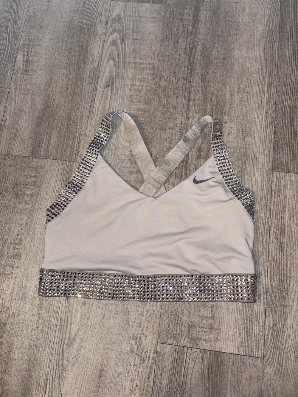 Nike Rhinestone Audition Dance Top / Sports Bra – White Sparkle Top